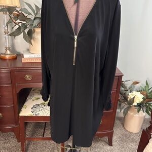 JM Collection Black Dress with Gold Zip Detail